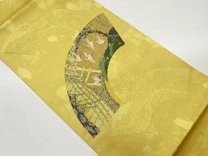 山下織物製　引箔地紙に群鶴・木・橘模様織出し袋帯